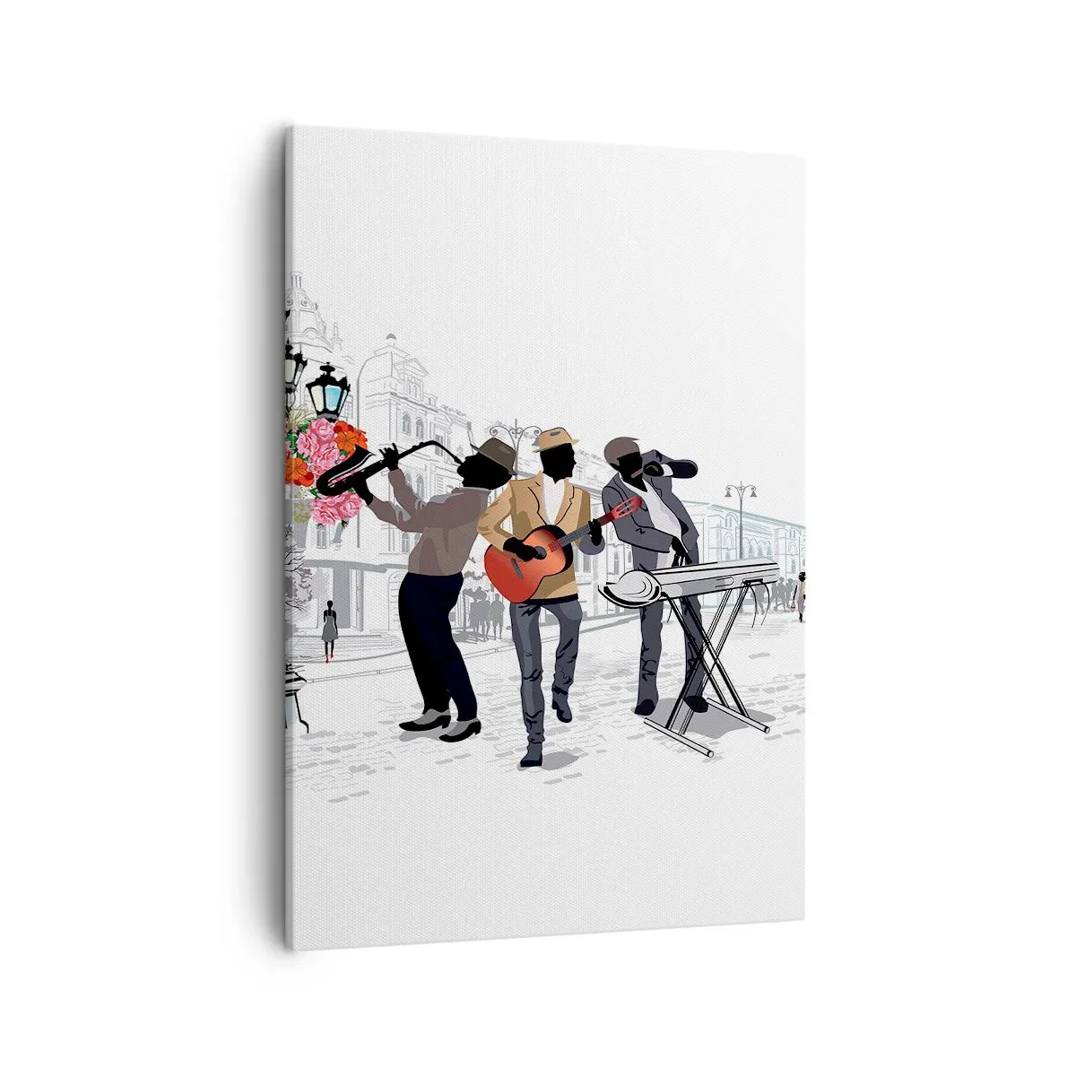 Cuadro sobre lienzo - Impresión de Imagen - Músicos callejeros tocando con el paisaje urbano como telón de fondo - 50x70cm - Música de la calle - Decoración de pared moderna para salón y dormitorio ARTTOR