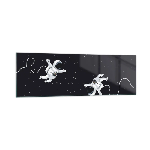 Cuadro sobre vidrio - Impresiones sobre Vidrio - Astronautas flotando en el espacio con un telón de fondo de estrellas. - 160x50cm - Danza cósmica - Decoración de pared moderna para salón y dormitorio ARTTOR
