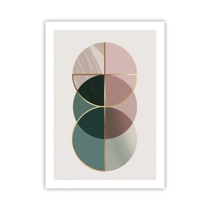 Póster - Composición geométrica abstracta con círculos y oro. - 50x70cm - Círculo tras círculo... - Decoración de pared moderna para salón y dormitorio ARTTOR