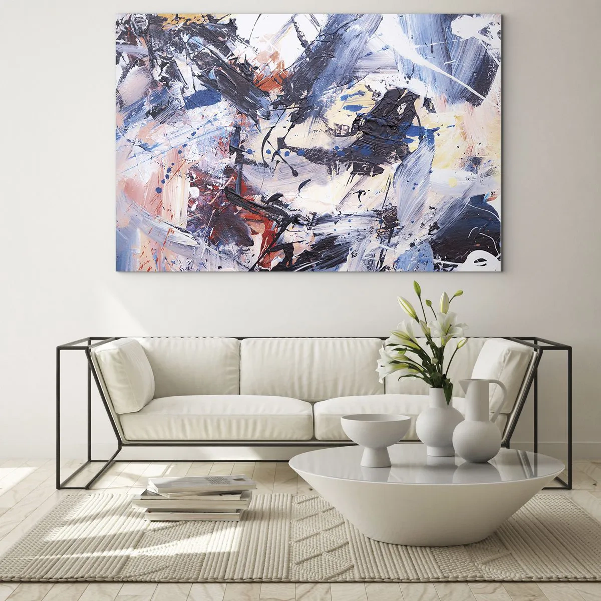 Cuadro sobre vidrio - Impresiones sobre Vidrio - Pintura abstracta en colores intensos - 100x70cm - Danza loca de la abstracción - Decoración de pared moderna para salón y dormitorio ARTTOR