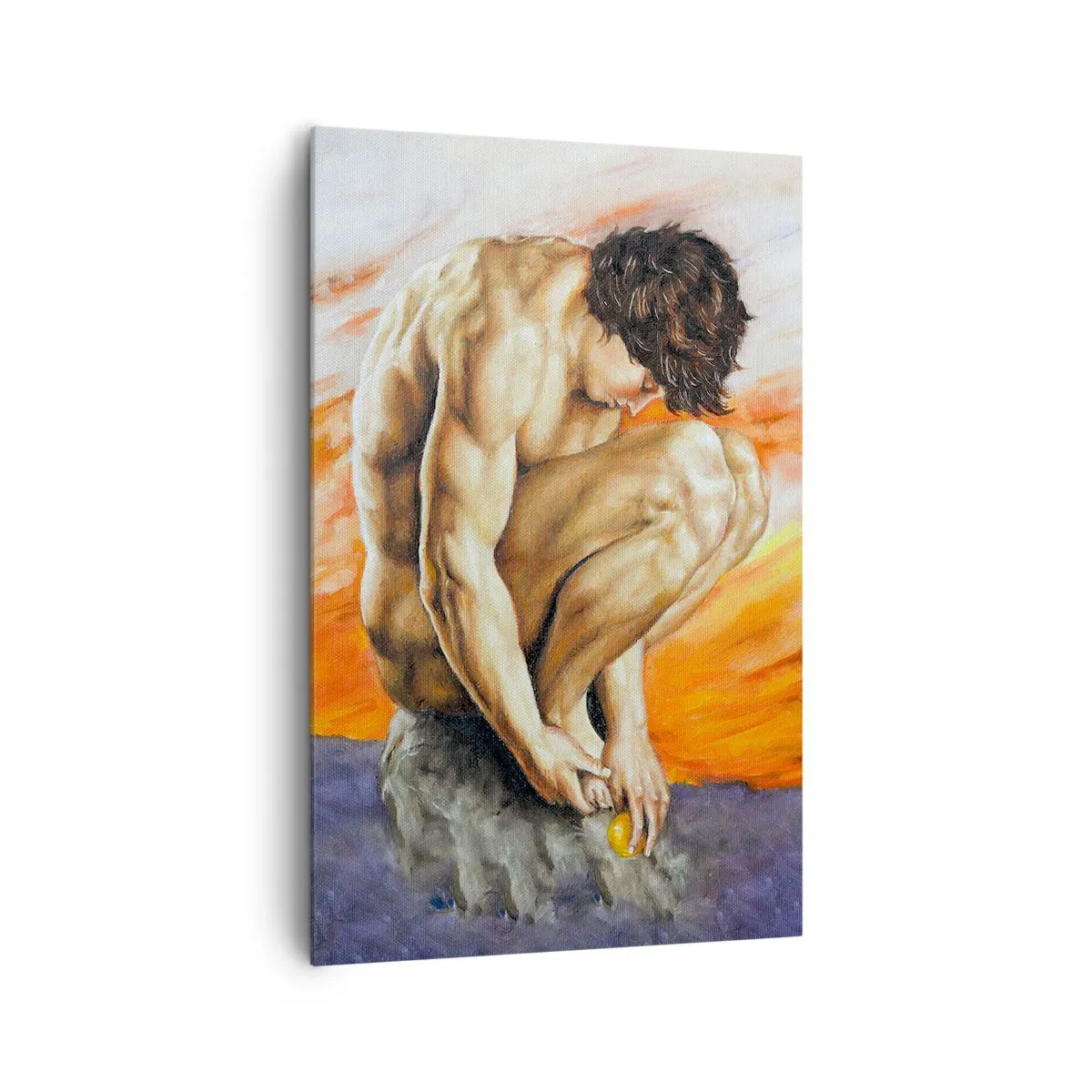 Cuadro sobre lienzo - Impresión de Imagen - Un hombre perdido en sus pensamientos con el telón de fondo de una puesta de sol. - 80x120cm - Sumergido en sí mismo - Decoración de pared moderna para salón y dormitorio ARTTOR