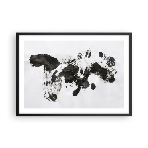 Póster en marco negro - Composición abstracta de manchas negras sobre fondo blanco. - 70x50cm - ¿Un método en la locura? - Decoración de pared moderna para salón y dormitorio ARTTOR