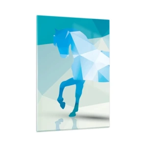 Cuadro sobre vidrio - Impresiones sobre Vidrio - Caballo geométrico en tonos azules y blancos. - 50x70cm - Caballo geométrico en turquesa - Decoración de pared moderna para salón y dormitorio ARTTOR