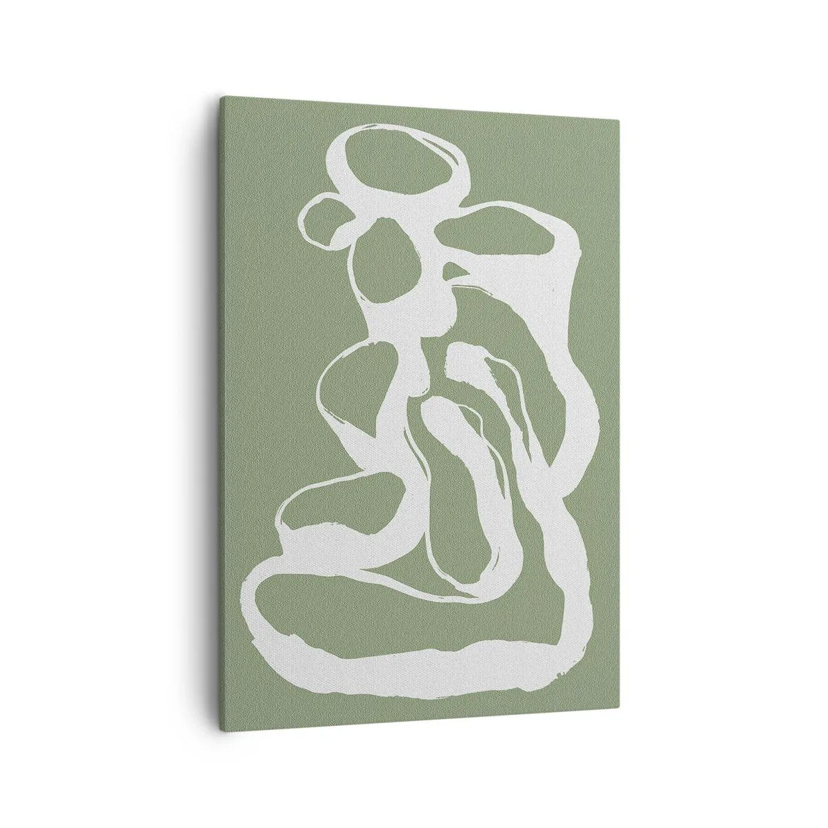 Cuadro sobre lienzo - Impresión de Imagen - Formas orgánicas en blanco sobre fondo verde. - 50x70cm - La llamada del espacio - Decoración de pared moderna para salón y dormitorio ARTTOR