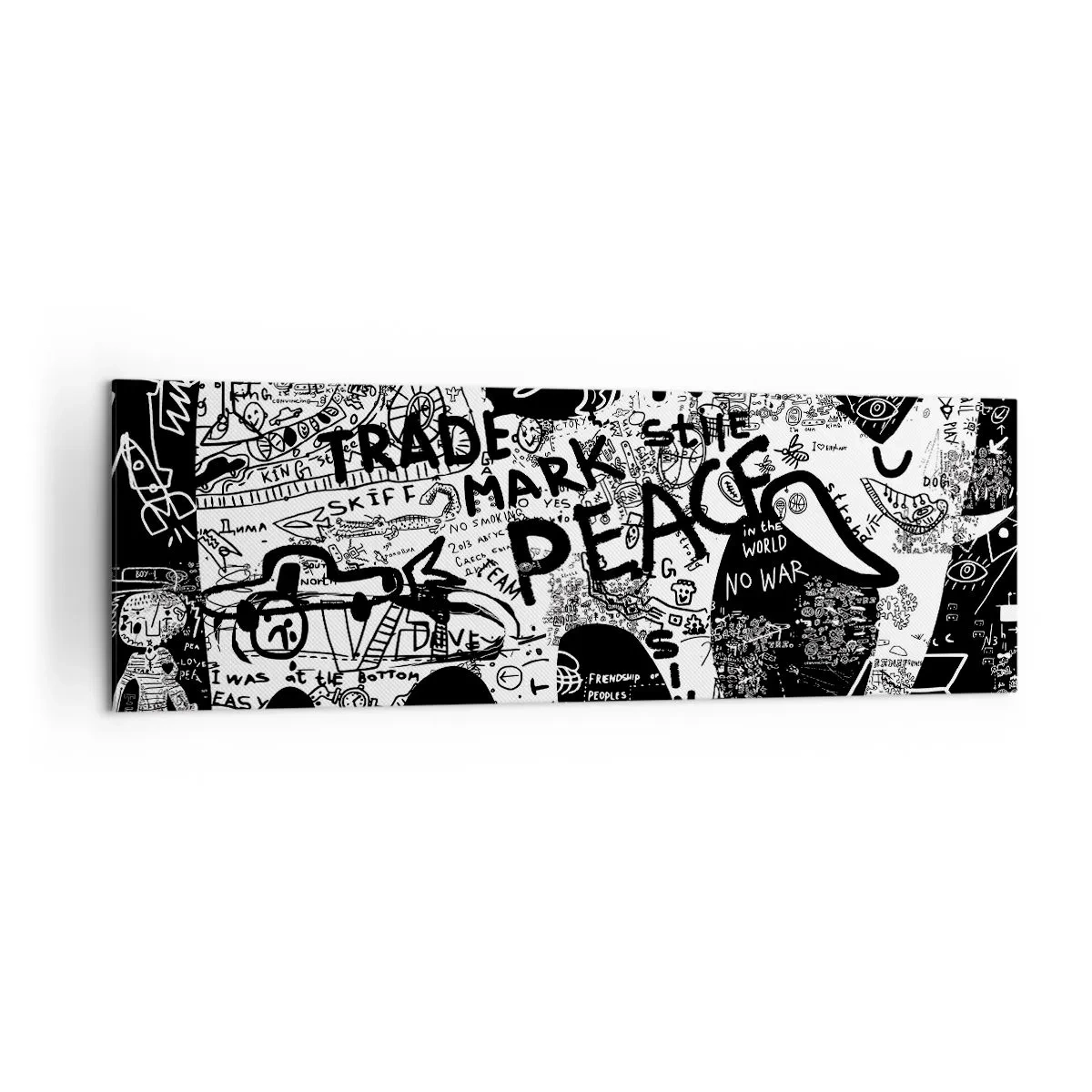 Cuadro sobre lienzo - Impresión de Imagen - Gráficos en blanco y negro con motivos de grafiti. - 160x50cm - El rico mundo de la calle - Decoración de pared moderna para salón y dormitorio ARTTOR