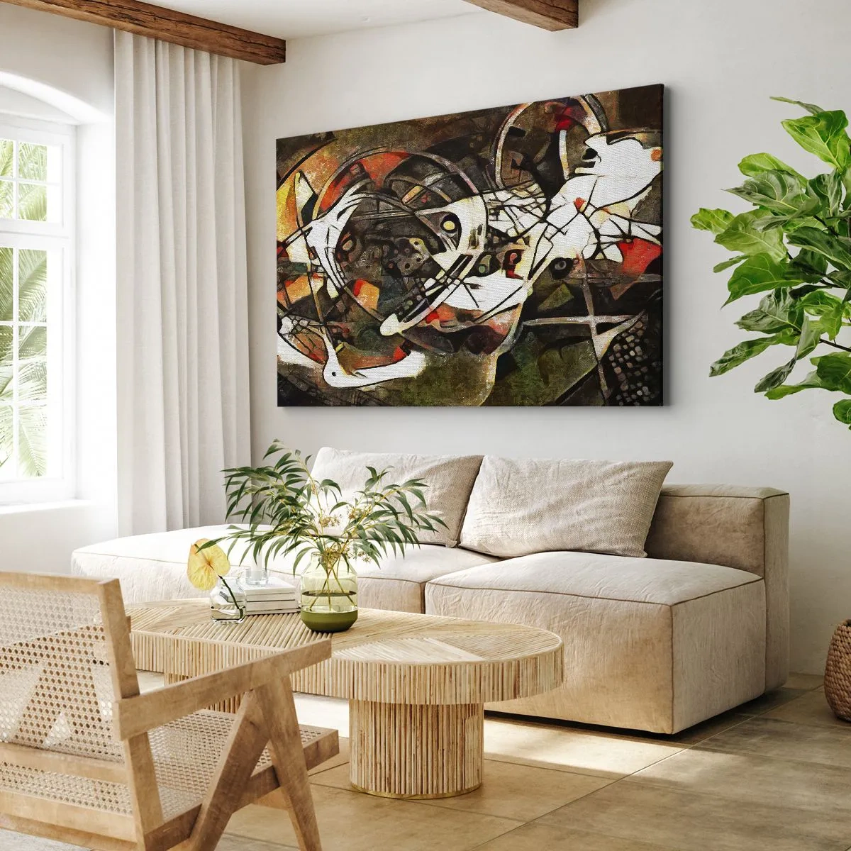 Cuadro sobre lienzo - Impresión de Imagen - Abstracción expresiva en tonos oscuros con líneas dinámicas. - 70x50cm - ¿Oyes el movimiento? - Decoración de pared moderna para salón y dormitorio ARTTOR