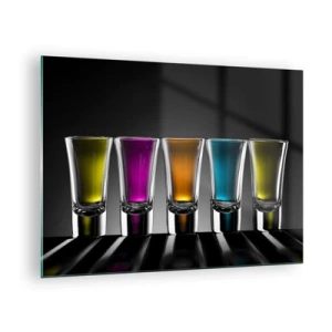 Cuadro sobre vidrio - Impresiones sobre Vidrio - Gafas de colores sobre fondo negro en estilo minimalista. - 70x50cm - Colores de la alegría - Decoración de pared moderna para salón y dormitorio ARTTOR