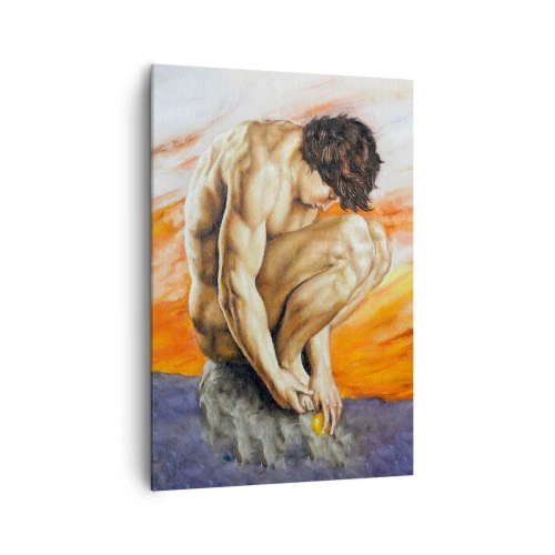 Cuadro sobre lienzo - Impresión de Imagen - Un hombre perdido en sus pensamientos con el telón de fondo de una puesta de sol. - 70x100cm - Sumergido en sí mismo - Decoración de pared moderna para salón y dormitorio ARTTOR