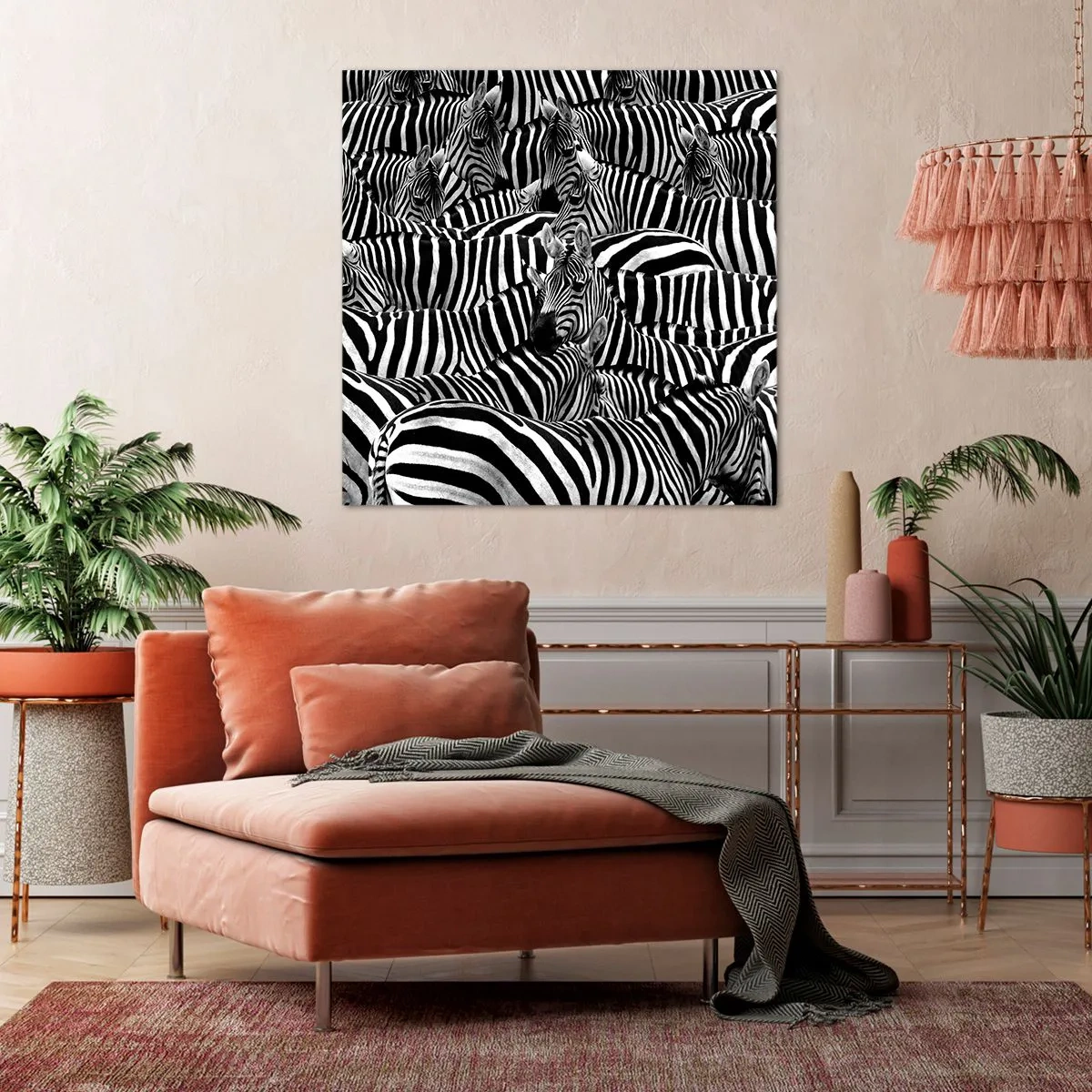 Cuadro sobre lienzo - Impresión de Imagen - Retrato a rayas - 70x70 cm