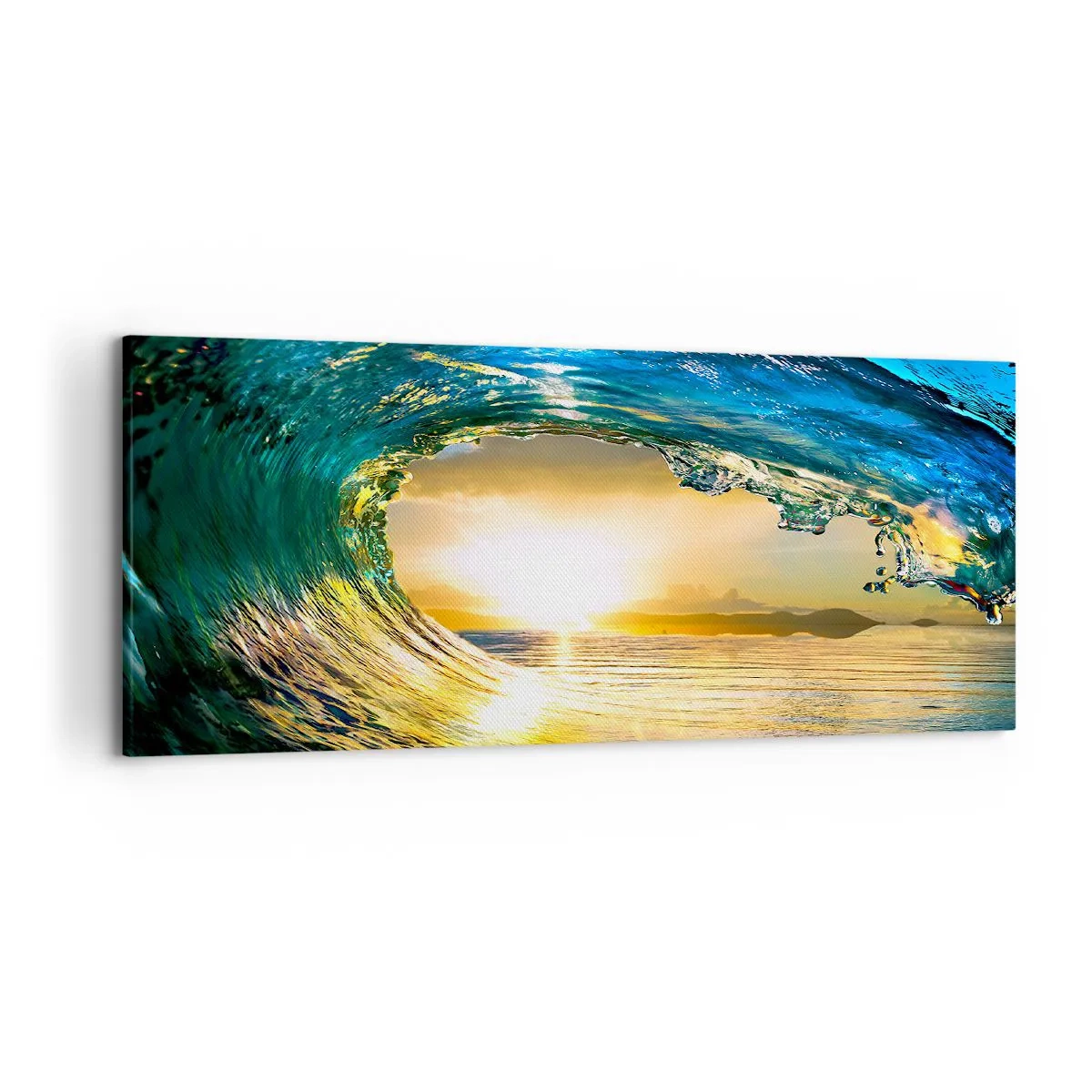 Cuadro sobre lienzo - Impresión de Imagen - Ola del océano bajo el sol con vistas al horizonte. - 120x50cm - Ojo de esperanza - Decoración de pared moderna para salón y dormitorio ARTTOR