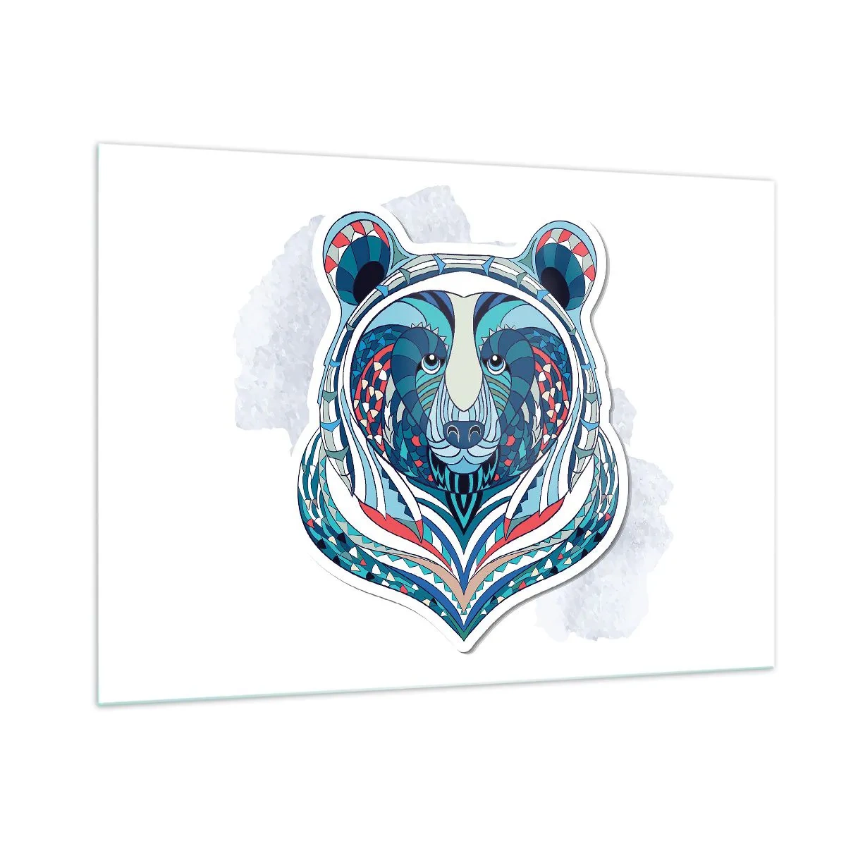 Cuadro sobre vidrio - Impresiones sobre Vidrio - Un retrato geométrico y colorido de un oso de peluche. - 100x70cm - ¡Viva Groenlandia! - Decoración de pared moderna para salón y dormitorio ARTTOR