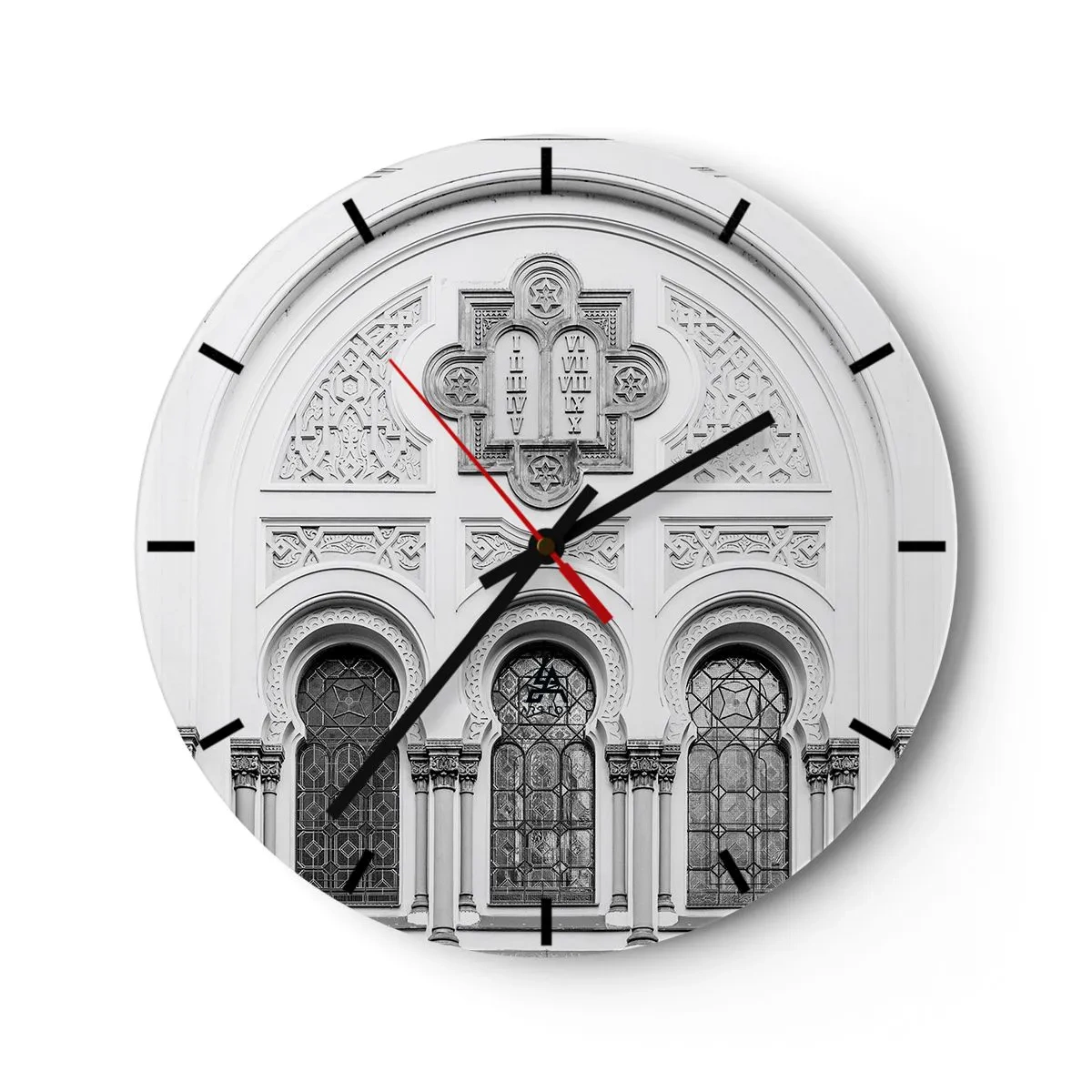 Reloj de pared - Reloj de vidrio - Fachada ricamente decorada con adornos y ventanas de estilo histórico. - 30x30cm - En la frontera de las culturas - Decoración de pared moderna para salón, cocina y dormitorio ARTTOR