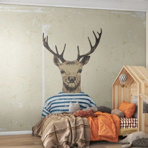Fotomural Standard Eco - Ciervo estilizado con camisa de marinero - 100x70cm - Porque me gustan las camisas de rayas - Decoración de pared moderna para salón y dormitorio ARTTOR