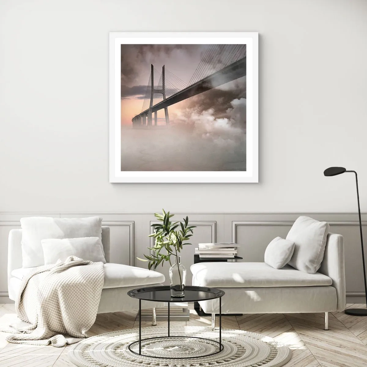 Póster en marco blanco - Junto al río que no existe - 50x50 cm