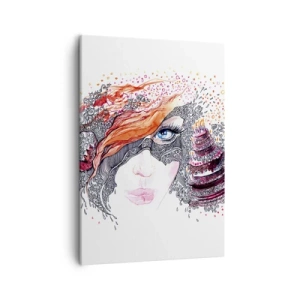 Cuadro sobre lienzo - Impresión de Imagen - Retrato artístico de una mujer con detalles y acento rojo. - 50x70cm - Con ella cada día es una fiesta - Decoración de pared moderna para salón y dormitorio ARTTOR