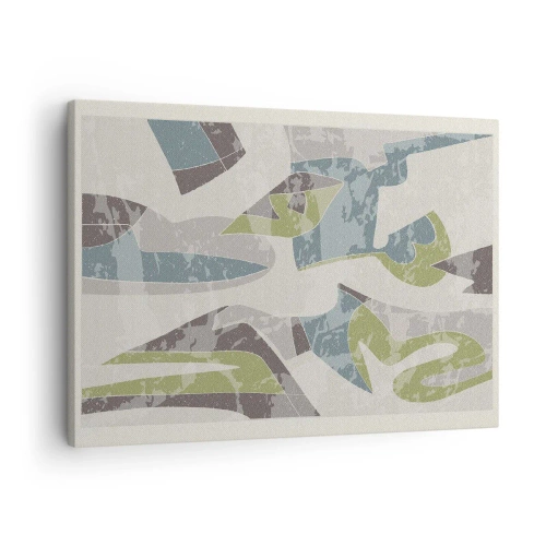 Cuadro sobre lienzo - Impresión de Imagen - Formas abstractas en verde y azul sobre un fondo claro - 70x50cm - Composición tras vidriera - Decoración de pared moderna para salón y dormitorio ARTTOR