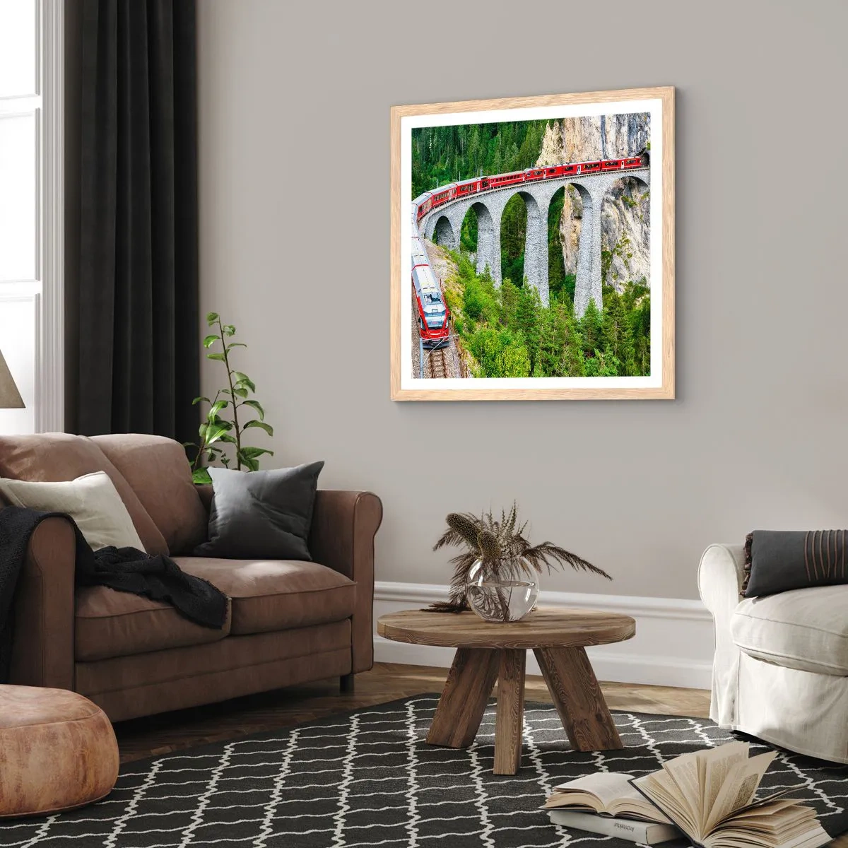 Póster en marco roble claro - Atravesando las montañas - 40x40 cm