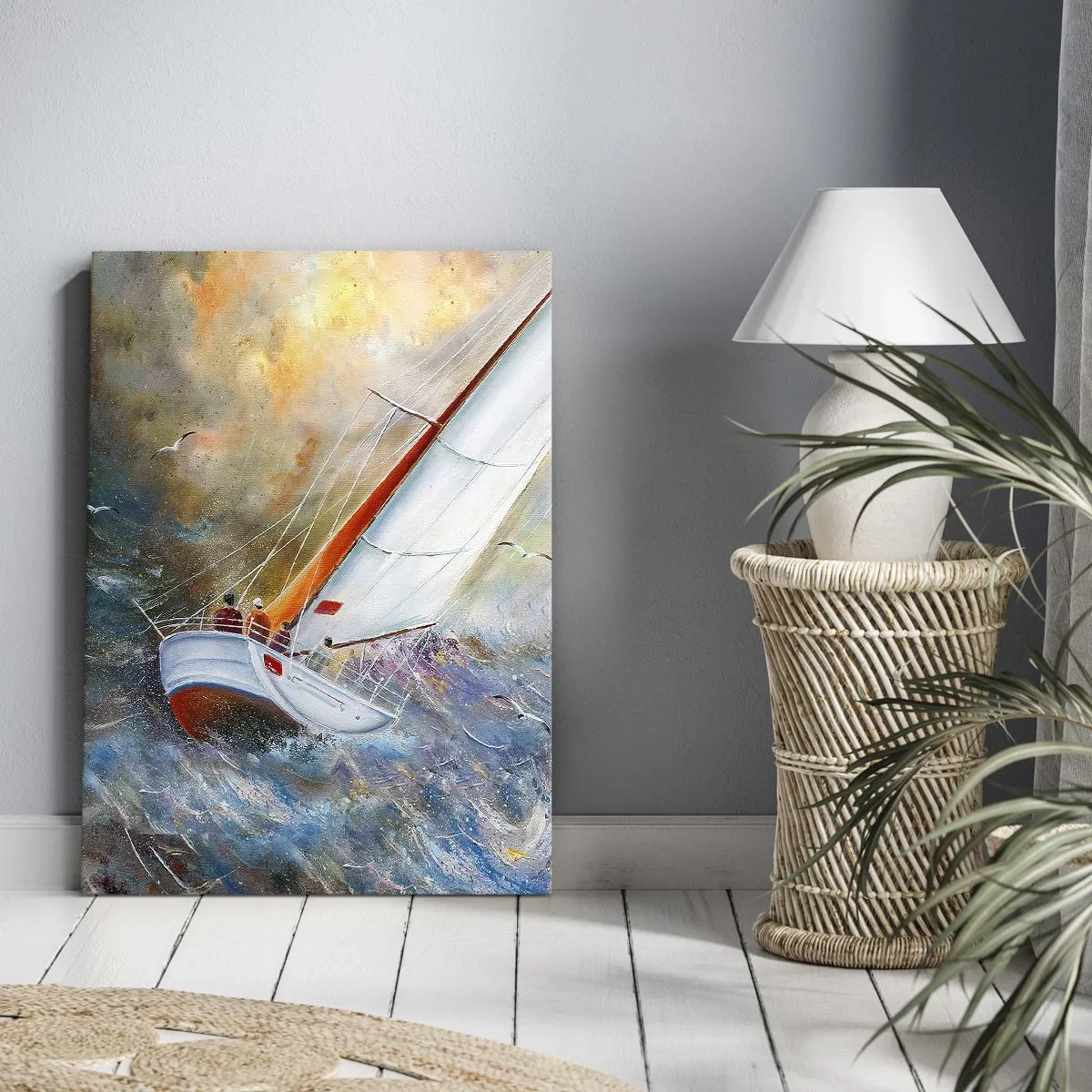 Cuadro sobre lienzo - Impresión de Imagen - Veleros sobre olas agitadas en una composición dinámica - 50x70cm - Surcando las olas - Decoración de pared moderna para salón y dormitorio ARTTOR