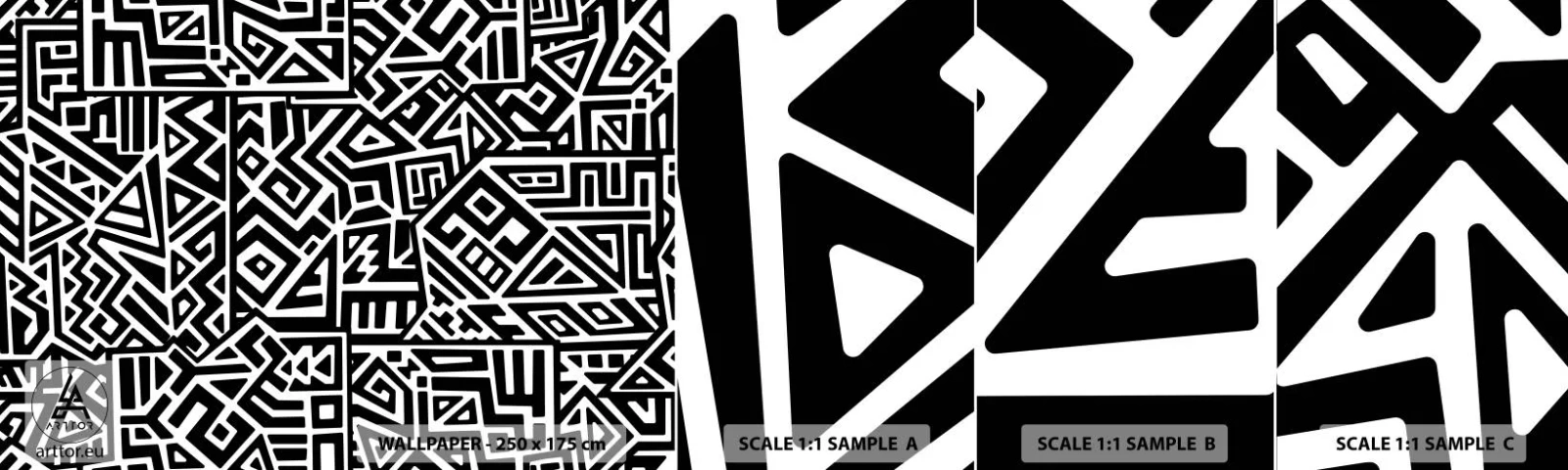 Muestra De Fotomural Standard Eco - Composición precolombina - Abstracción, Pedazo, En blanco y negro - 100x30 cm