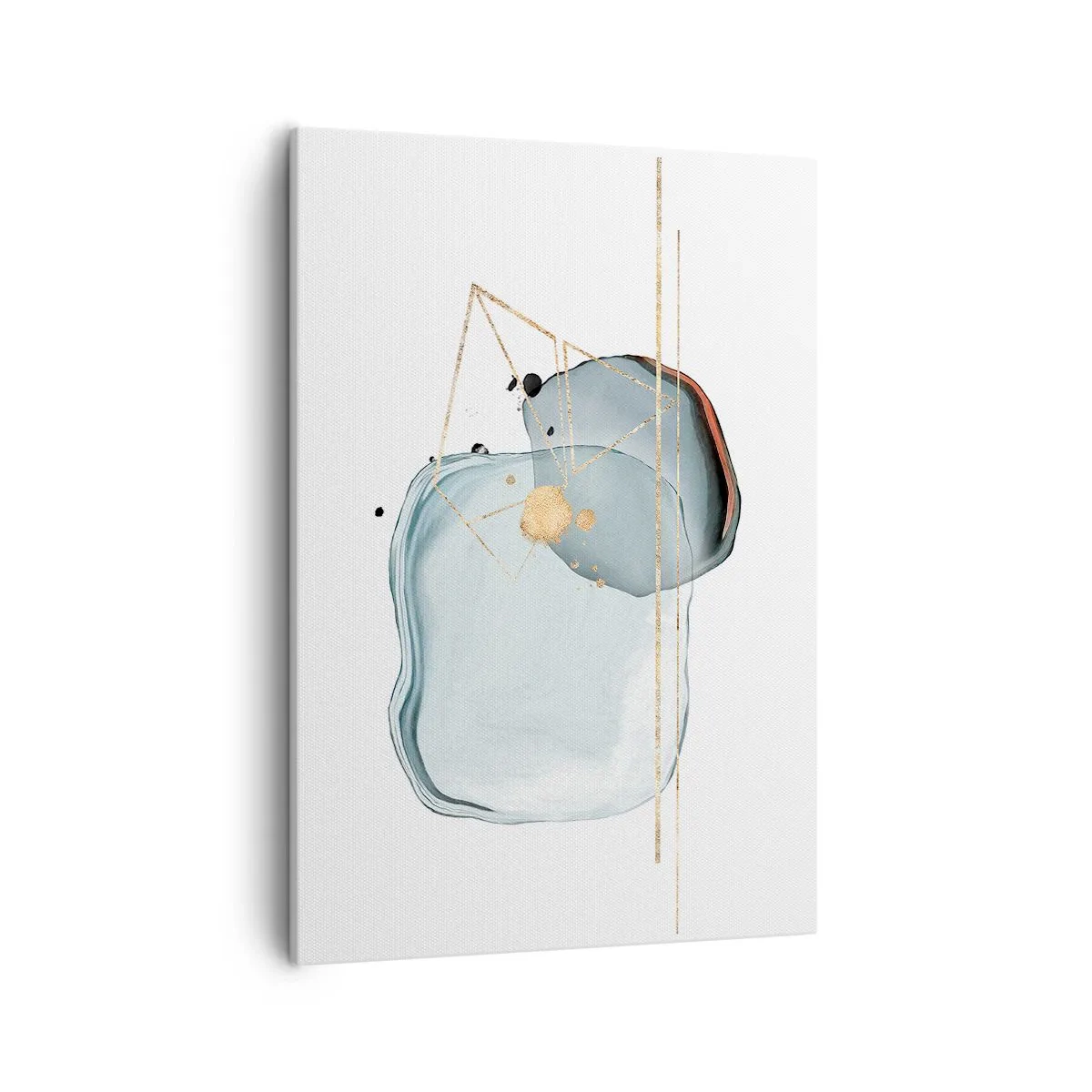 Cuadro sobre lienzo - Impresión de Imagen - Formas abstractas en tonos azules y dorados sobre un fondo blanco. - 50x70cm - Un estudio de gotas - Decoración de pared moderna para salón y dormitorio ARTTOR