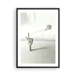 Póster en marco negro - Una mano de madera con una cometa sobre un fondo brillante. - 50x70cm - Una prueba de fuerza - Decoración de pared moderna para salón y dormitorio ARTTOR