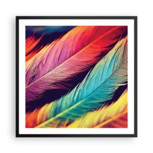 Póster en marco negro - Arco iris plumoso - 60x60 cm