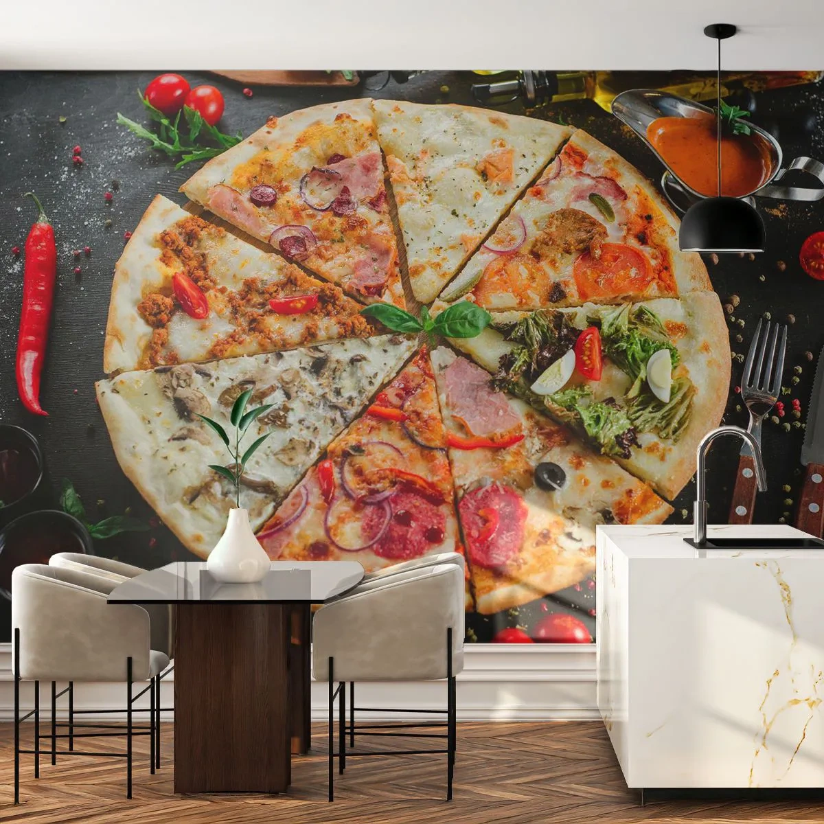 Fotomural Premium Canvas - Una gama de gustos - Gastronomía, Pizza, Italia - 200x140 cm