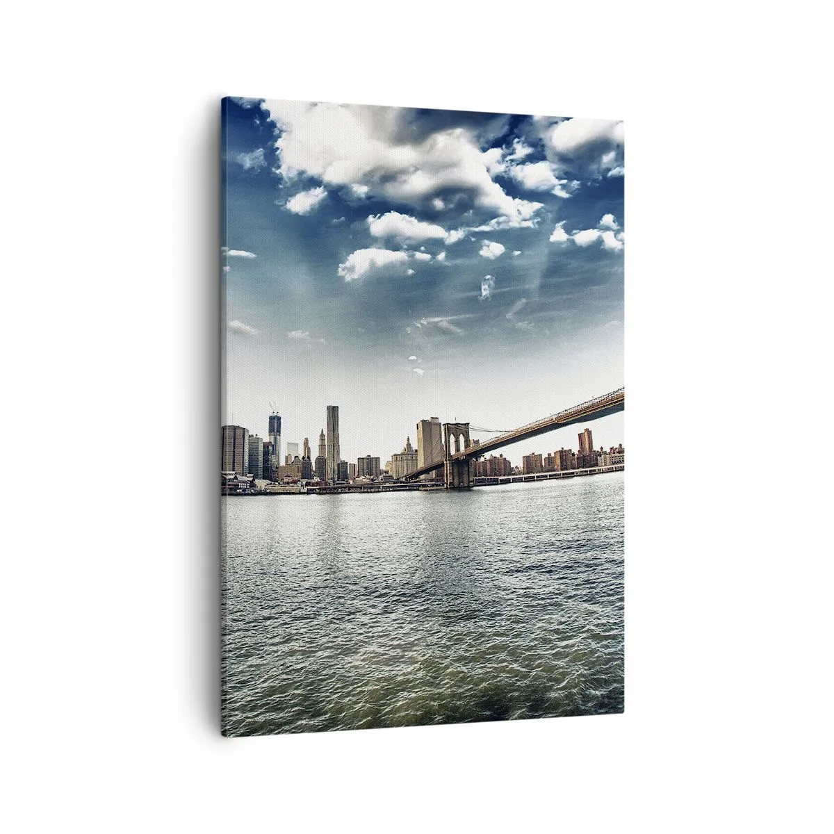Cuadro sobre lienzo - Impresión de Imagen - Panorama de la ciudad con un puente contra el cielo azul. - 50x70cm - Isla de cristal - Decoración de pared moderna para salón y dormitorio ARTTOR
