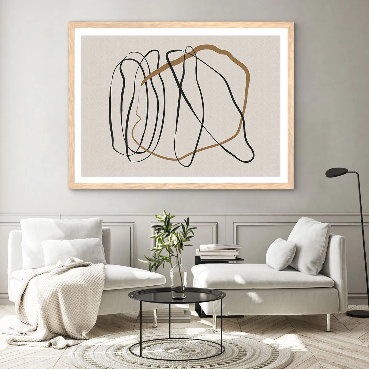 Póster en marco roble claro - Composición: danza lineal - 91x61 cm