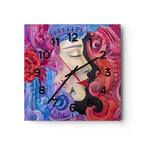 Reloj de pared - Reloj de vidrio - Inspiración en rojo y violeta - 30x30 cm