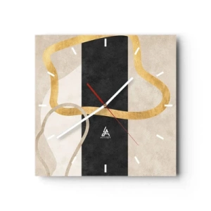 Reloj de pared - Reloj de vidrio - Un diseño minimalista con formas en bucle en dorado y negro. - 30x30cm - Formas en bucle - Decoración de pared moderna para salón y dormitorio ARTTOR