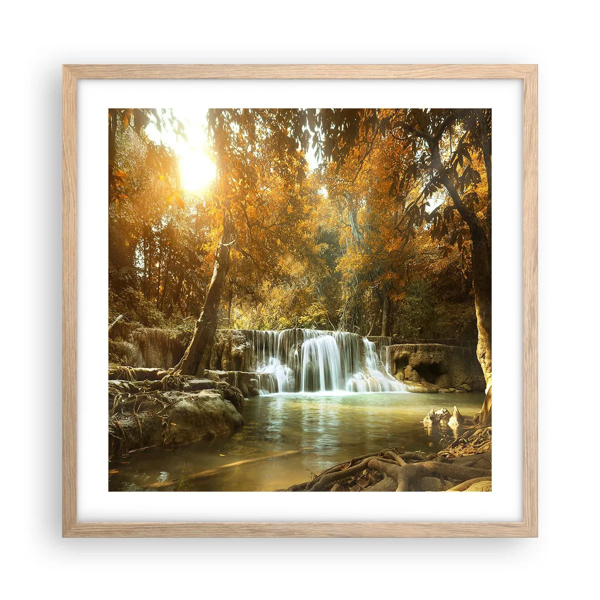 Póster en marco roble claro - Una cascada en el parque - 50x50 cm