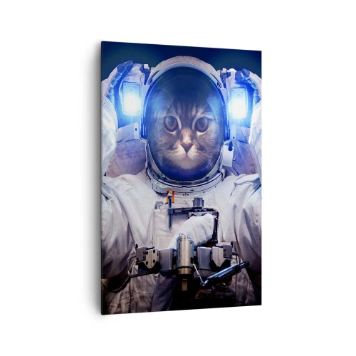 Cuadro sobre lienzo - Impresión de Imagen - Un gato en un traje de astronauta con la Tierra al fondo y una luz brillante. - 80x120cm - Houston, tienes un problema. - Decoración de pared moderna para salón y dormitorio ARTTOR