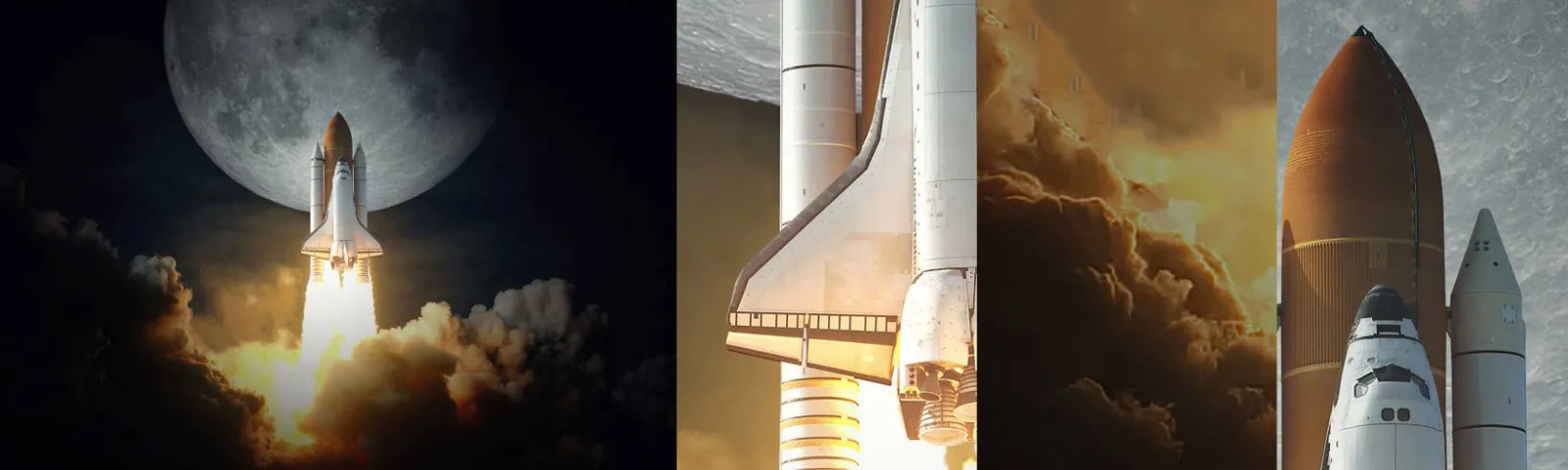 Muestra De Fotomural Standard Eco - El comienzo de una aventura sobrenatural - Luna, un cohete espacial, NASA - 100x30 cm