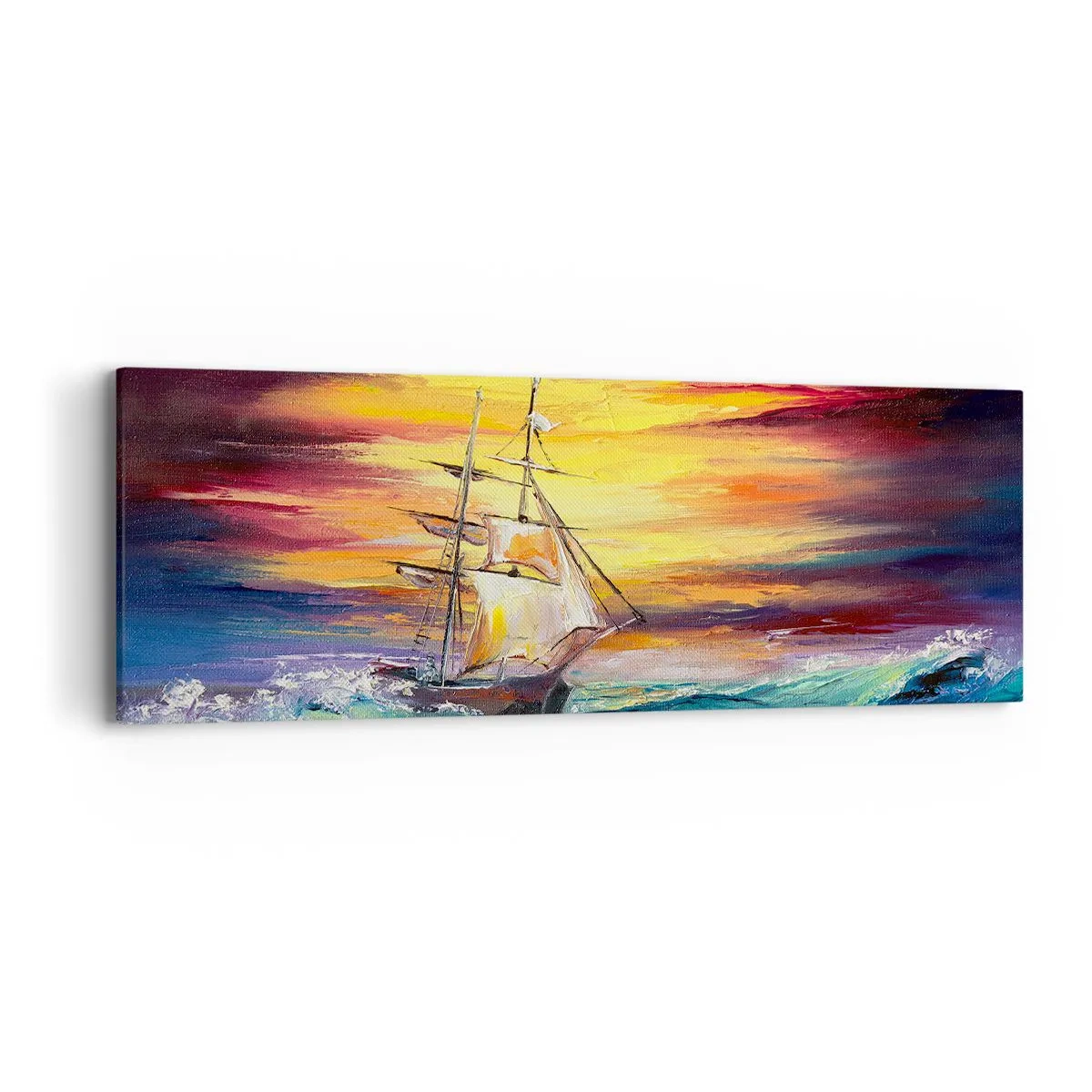 Cuadro sobre lienzo - Impresión de Imagen - Valientemente surcando las olas - 90x30 cm