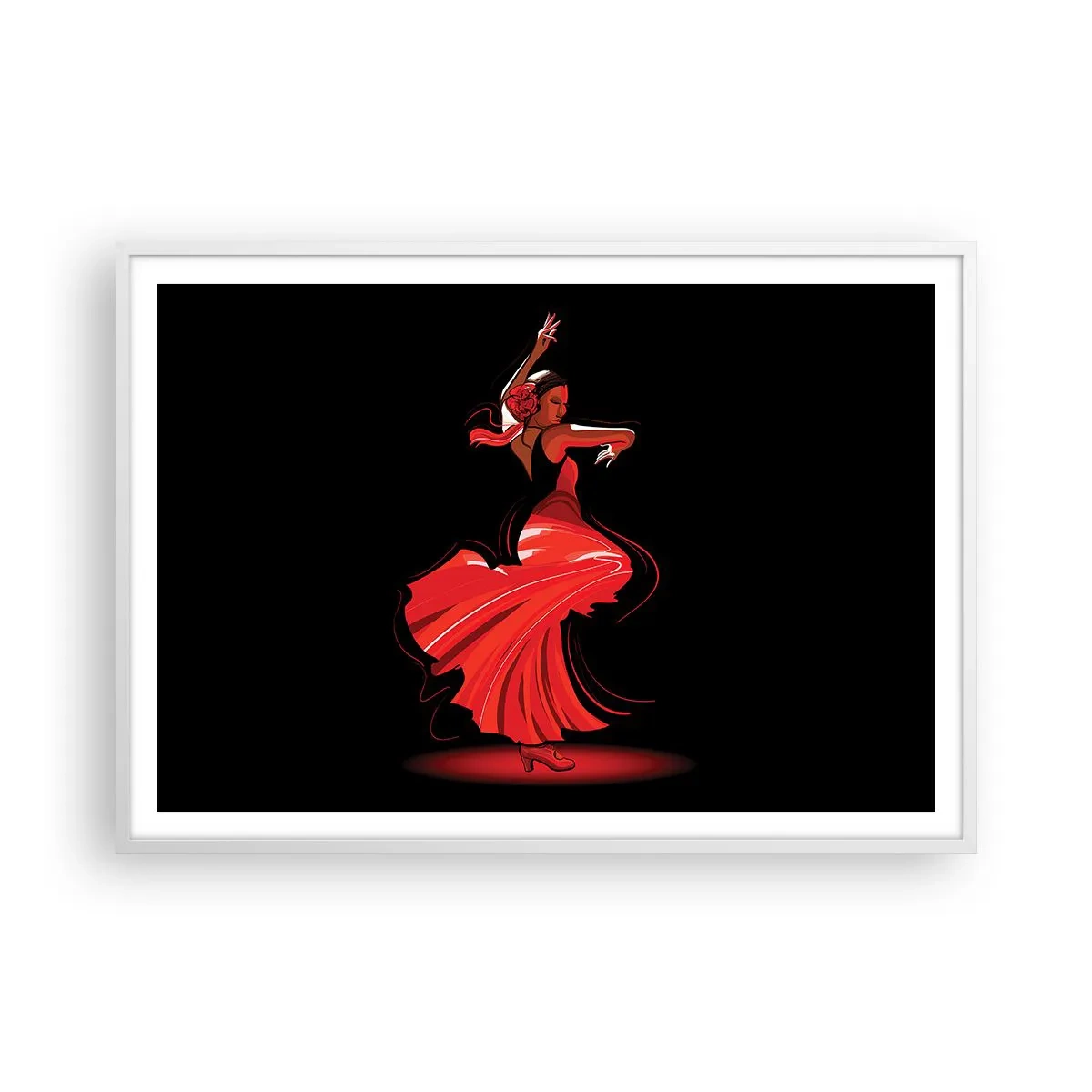 Póster en marco blanco - El espíritu ardiente del flamenco - 100x70 cm