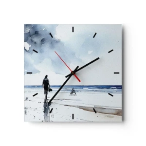 Reloj de pared - Reloj de vidrio - Conversación con el mar - 40x40 cm