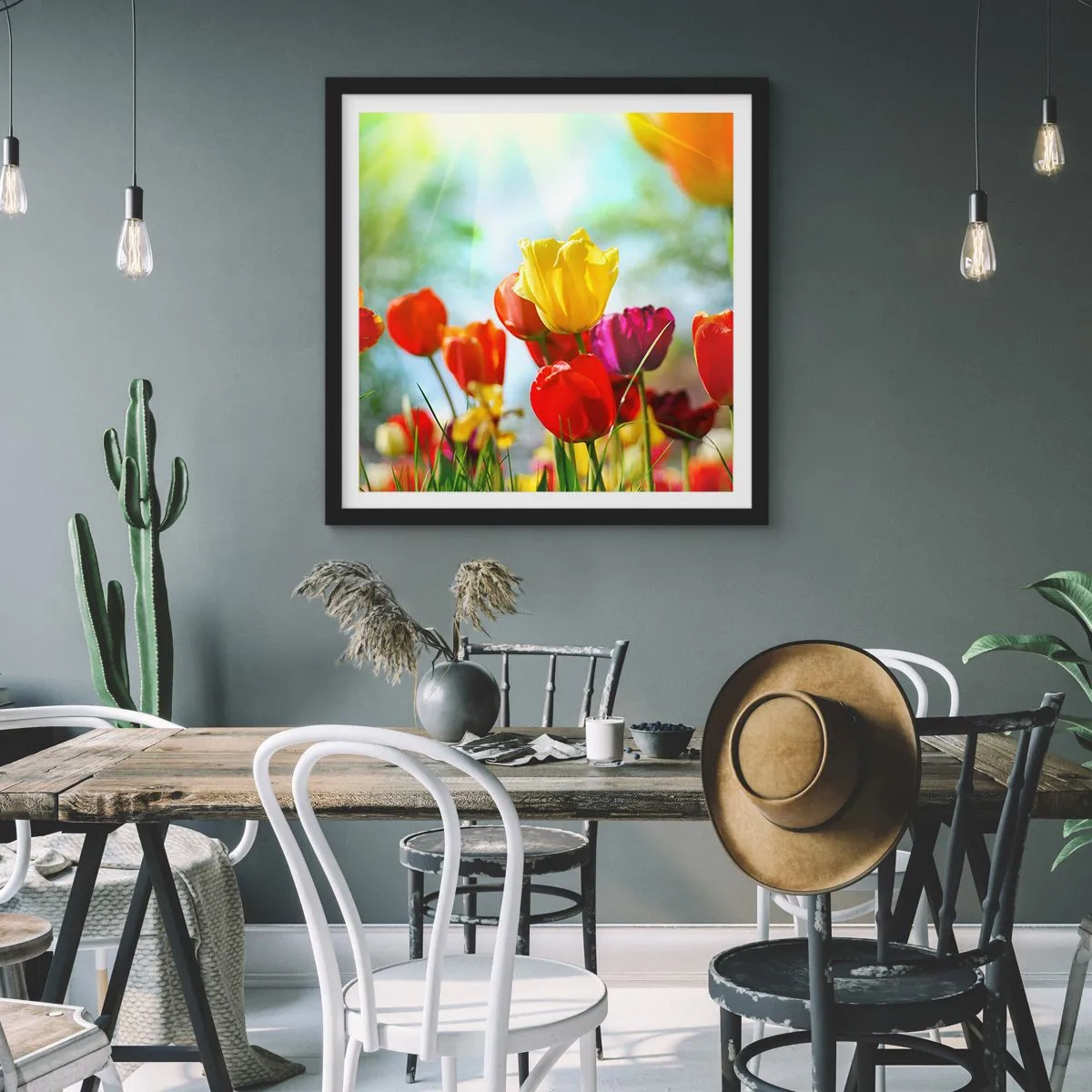 Póster en marco negro - Todos los tonos del sol - 40x40 cm
