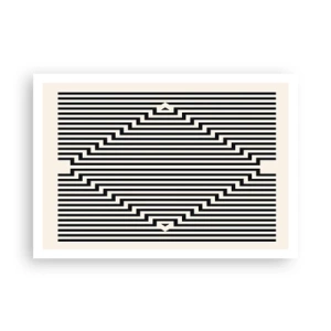 Póster - Líneas blancas y negras que crean un efecto de ilusión geométrica. - 100x70cm - Ilusión geométrica - Decoración de pared moderna para salón y dormitorio ARTTOR