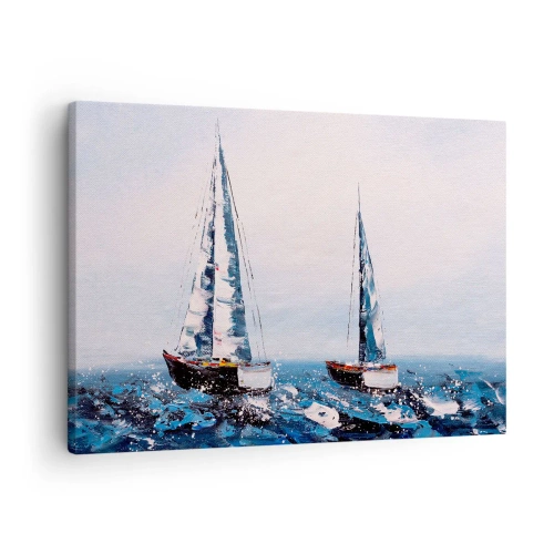 Cuadro sobre lienzo - Impresión de Imagen - Veleros en un mar tempestuoso en una composición pictórica - 70x50cm - Hermandad del viento - Decoración de pared moderna para salón y dormitorio ARTTOR