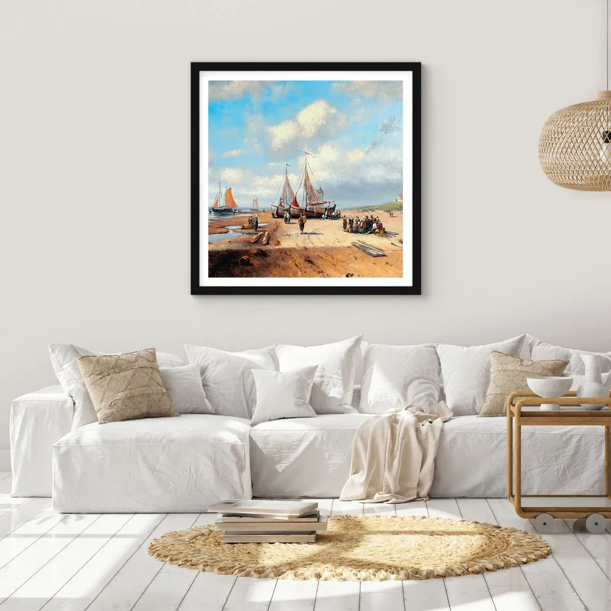 Póster en marco negro - Después de una pesca exitosa - 60x60 cm