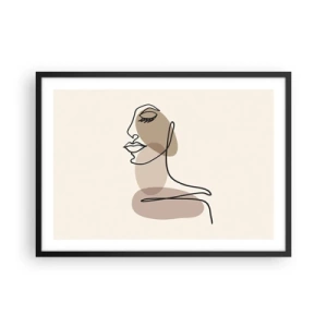 Póster en marco negro - Rostro de mujer minimalista con manchas abstractas. - 70x50cm - Escucharse a sí misma - Decoración de pared moderna para salón y dormitorio ARTTOR