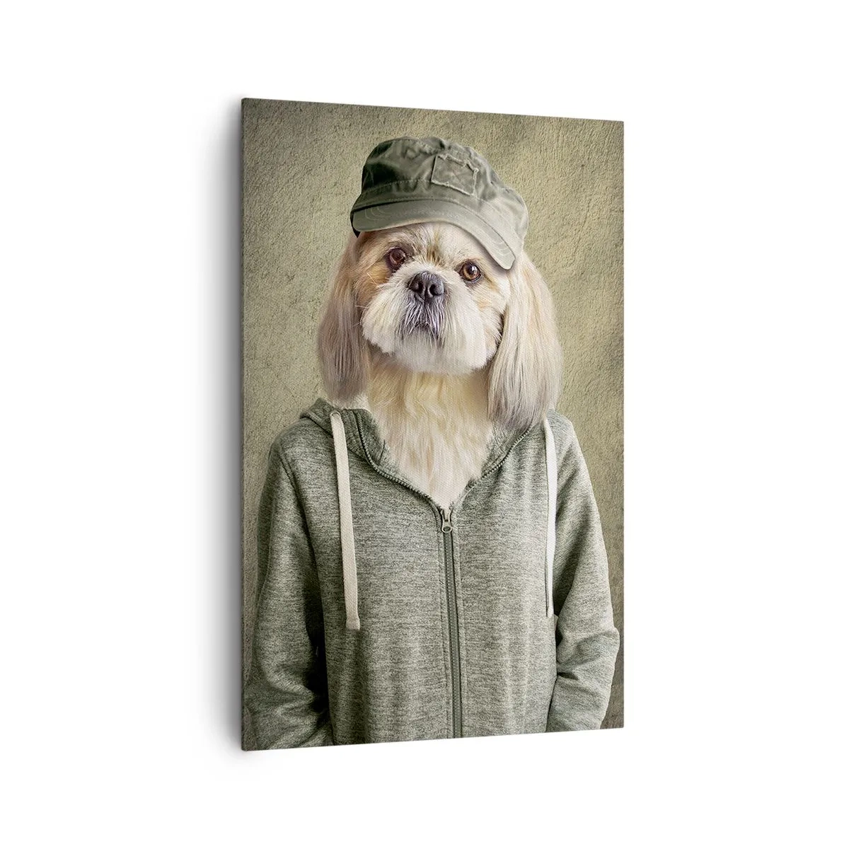 Cuadro sobre lienzo - Impresión de Imagen - Retratos estilizados de un león, un perro y un elefante con ropa elegante. - 80x120cm - Prefiero tomármelo con calma - Decoración de pared moderna para salón y dormitorio ARTTOR