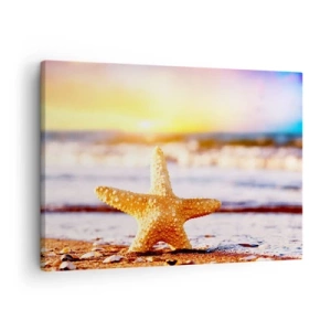 Cuadro sobre lienzo - Impresión de Imagen - Una estrella de mar en una playa de arena bajo el resplandor del sol poniente. - 70x50cm - Regalo del mar - Decoración de pared moderna para salón y dormitorio ARTTOR