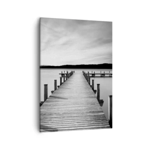 Cuadro sobre lienzo - Impresión de Imagen - Un embarcadero blanco y negro en un lago tranquilo. - 50x70cm - En el lago de la paz - Decoración de pared moderna para salón y dormitorio ARTTOR