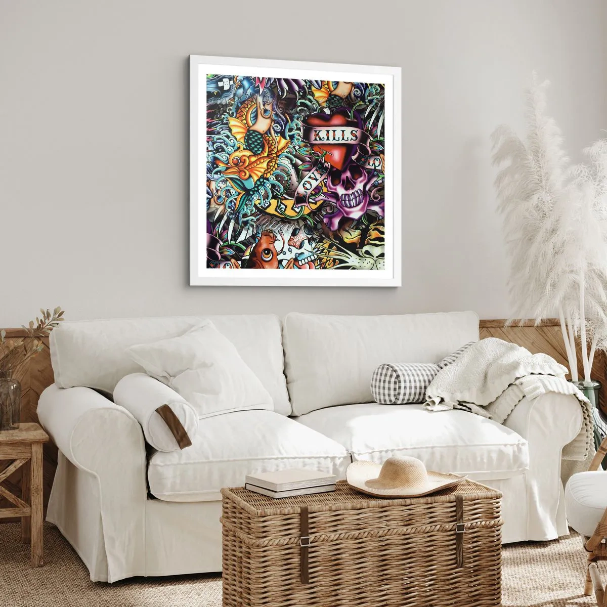 Póster en marco blanco - El sueño de un tatuador - 40x40 cm