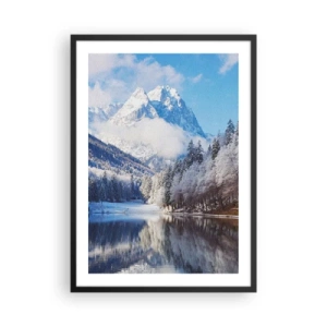 Póster en marco negro - Montañas nevadas reflejadas en un lago en invierno - 50x70cm - Guardia de nieve - Decoración de pared moderna para salón y dormitorio ARTTOR