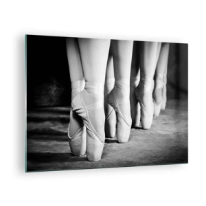 Cuadro sobre vidrio - Impresiones sobre Vidrio - Bailarinas en puntas en un escenario en blanco y negro - 70x50cm - En conjunto y al unísono - Decoración de pared moderna para salón y dormitorio ARTTOR