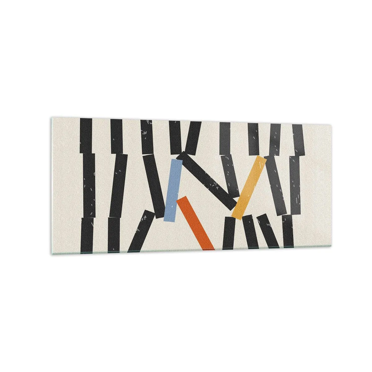 Cuadro sobre vidrio - Impresiones sobre Vidrio - Composición abstracta con rectángulos de colores y negros. - 120x50cm - Dominó - composición - Decoración de pared moderna para salón y dormitorio ARTTOR