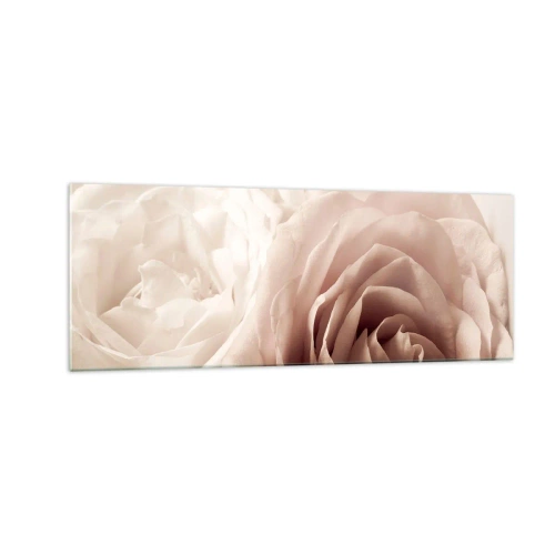 Cuadro sobre vidrio - Impresiones sobre Vidrio - Delicadas rosas en tonos pastel beige. - 140x50cm - En el corazón de una rosa - Decoración de pared moderna para salón y dormitorio ARTTOR